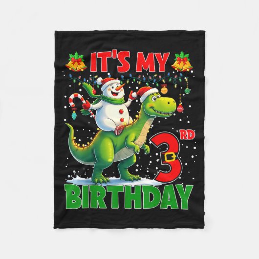 It’s My 3rd Birthday Xmas Snowman Riding Dinosaur Fleece Deken (Voorkant)