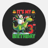 It’s My 3rd Birthday Xmas Snowman Riding Dinosaur  Ronde Sticker (Voorkant)