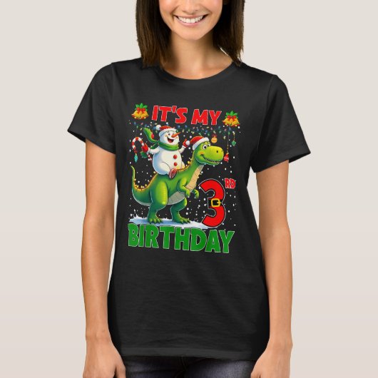 It’s My 3rd Birthday Xmas Snowman Riding Dinosaur  T-shirt (Voorkant)