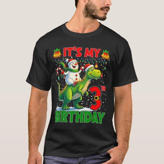 It’s My 3rd Birthday Xmas Snowman Riding Dinosaur  T-shirt (Voorkant)