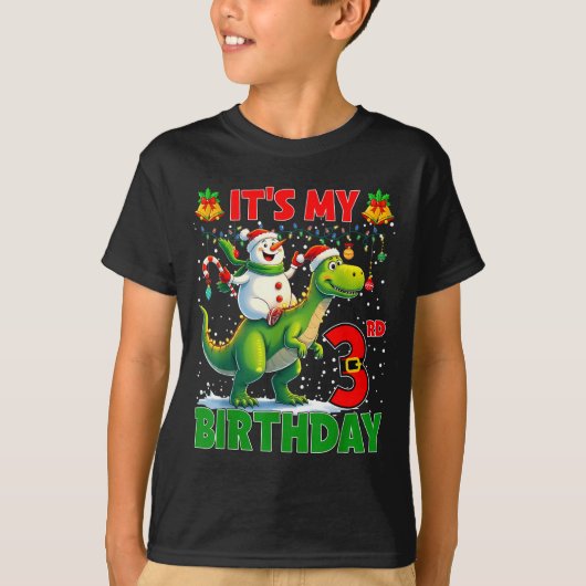 It’s My 3rd Birthday Xmas Snowman Riding Dinosaur  T-shirt (Voorkant)