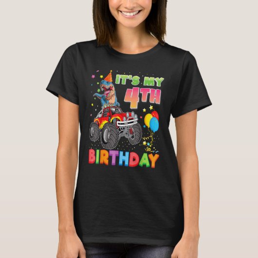 It S My 4th Birthday 4 Year Old Dinosaur Monster C T-shirt (Voorkant)