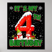 It’s My 4th Birthday Christmas Snowman 4 Year Old  Poster (Voorkant)