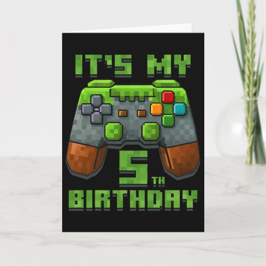 It’s My 5th Birthday Shirt Gamer Video Pixel Game  Kaart (Voorkant)