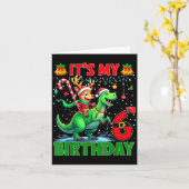 It’s My 6th Birthday Xmas Reindeer Riding Dinosaur Kaart (Gele Bloem)