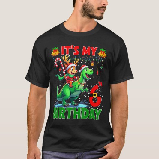 It’s My 6th Birthday Xmas Reindeer Riding Dinosaur T-shirt (Voorkant)