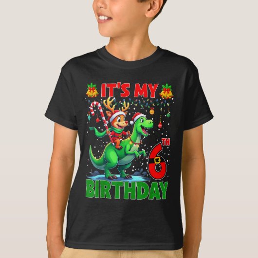 It’s My 6th Birthday Xmas Reindeer Riding Dinosaur T-shirt (Voorkant)