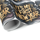 It’s My First New Year in Black and Gold Gift Cadeaupapier (Rol Hoek)