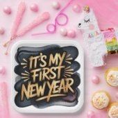 It’s My First New Year in Black and Gold Papieren Bordje (Feest)