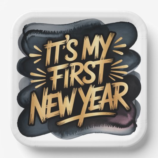 It’s My First New Year in Black and Gold Papieren Bordje (Voorkant)