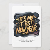 It’s My First New Year in Black & Gold Baby Shower Kaart (Achterkant)