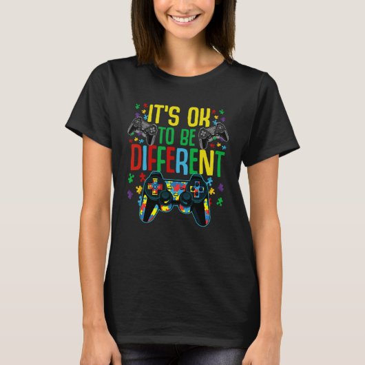 It s Ok to be Different Gamer Autism Support T-shirt (Voorkant)