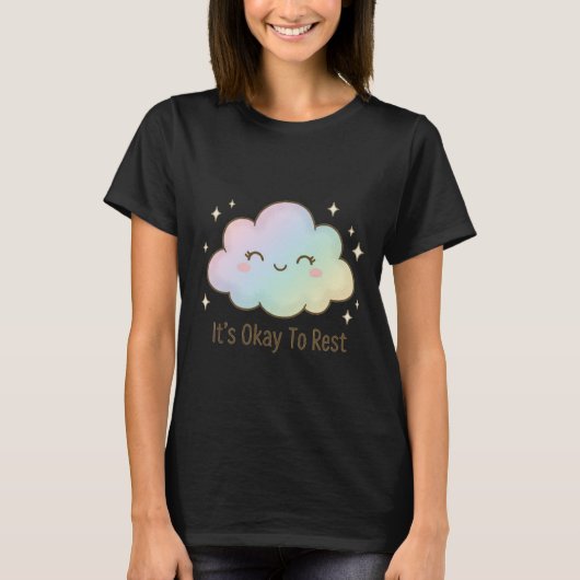 It’s Okay To Rest – Cute Pastel Cloud Mental Healt T-shirt (Voorkant)