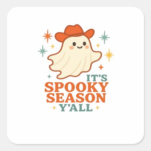It’s Spooky Season Y’all Cowboy Boo Vierkante Sticker (Voorkant)