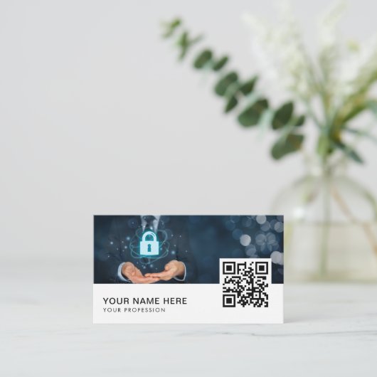 IT-Security internetbeveiliging cybersecuri QR-cod Visitekaartje (Staand voorkant)