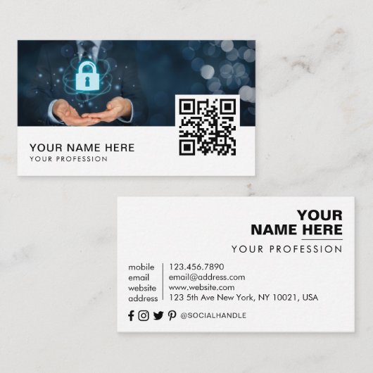 IT-Security internetbeveiliging cybersecuri QR-cod Visitekaartje (Voorkant / Achterkant)