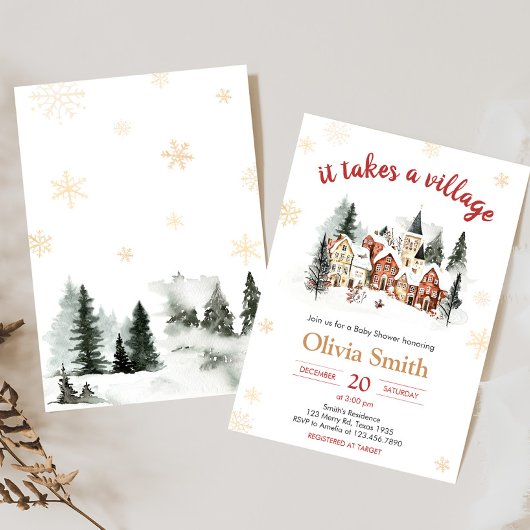It Take a Village Winter Baby Shower Kaart