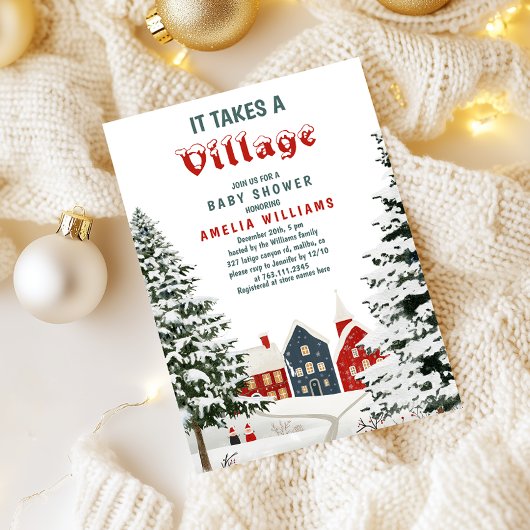 It Takes a Village Baby Shower Winter Snowy Kaart