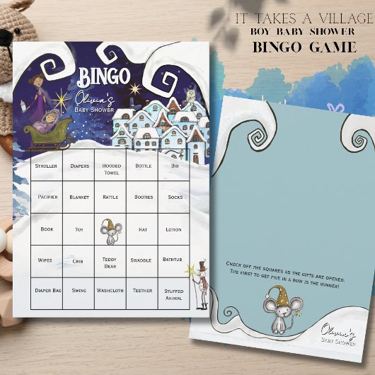 It Takes a Village: Blue Winter Magic Bingo Card Kaart