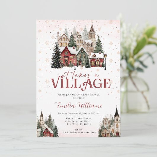 It Takes a Village Chritsmas Baby Shower  Kaart (Staand voorkant)