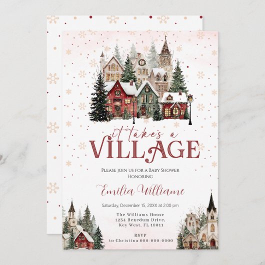 It Takes a Village Chritsmas Baby Shower  Kaart (Voorkant / Achterkant)
