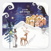 It Takes a Village Guardian Snowman Baby Shower Vierkante Sticker (Voorkant)