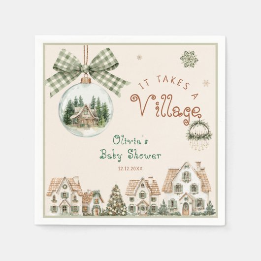 It Takes a Village Neutral Baby Shower Servet (Voorkant)