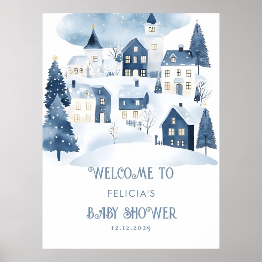 It takes a village Snow Baby Shower Welcome Poster (Voorkant)