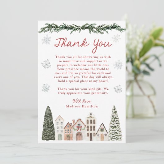 It Takes a Village Snowflake Winter Baby Shower Bedankkaart (Staand voorkant)