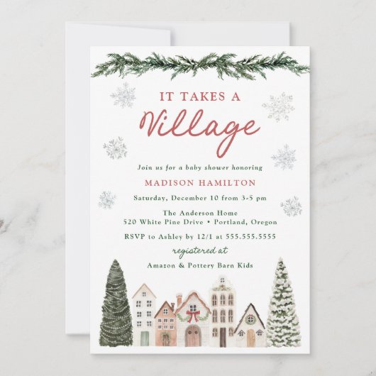 It Takes a Village Snowflake Winter Baby Shower Kaart (Voorkant)
