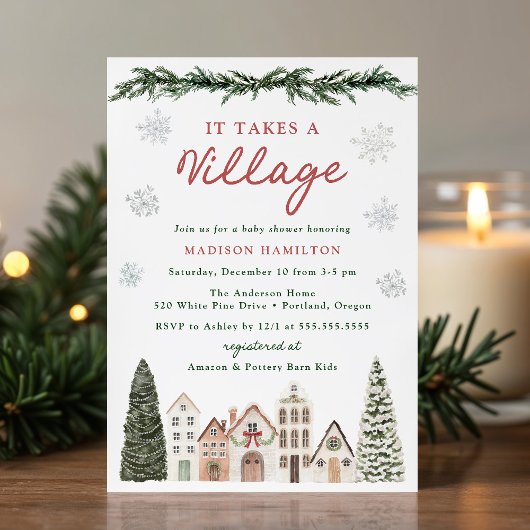 It Takes a Village Snowflake Winter Baby Shower Kaart