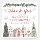 It Takes a Village Snowflake Winter Baby Shower Vierkante Sticker (Voorkant)