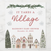 It Takes a Village Snowflake Winter Baby Shower Wijn Etiket (Enkel label)