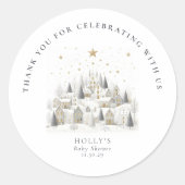 It Takes a Village Snowy Whimsical Baby Shower Ronde Sticker (Voorkant)