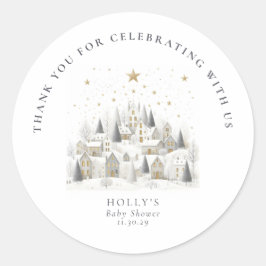 It Takes a Village Snowy Whimsical Baby Shower  Ronde Sticker