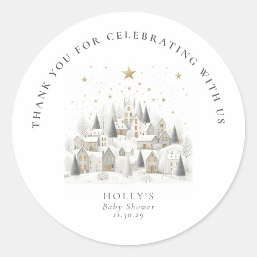 It Takes a Village Snowy Whimsical Baby Shower  Ronde Sticker (Voorkant)