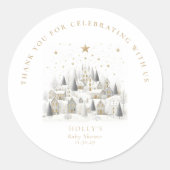 It Takes a Village Snowy Whimsical Baby Shower  Ronde Sticker (Voorkant)