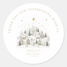 It Takes a Village Snowy Whimsical Baby Shower  Ronde Sticker