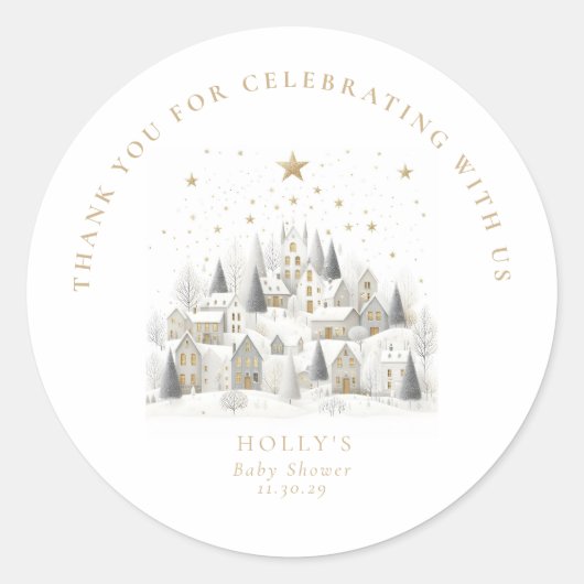 It Takes a Village Snowy Whimsical Baby Shower  Ronde Sticker (Voorkant)