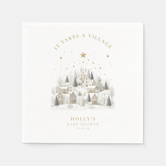 It Takes a Village Snowy Whimsical Baby Shower Servet (Voorkant)