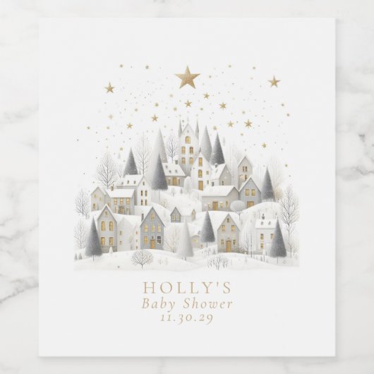 It Takes a Village Snowy Whimsical Baby Shower  Wijn Etiket (Enkel label)