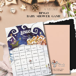 It Takes a Village Winter Baby Shower Bingo Card Kaart
