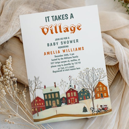 It Takes a Village Winter Baby Shower Kaart