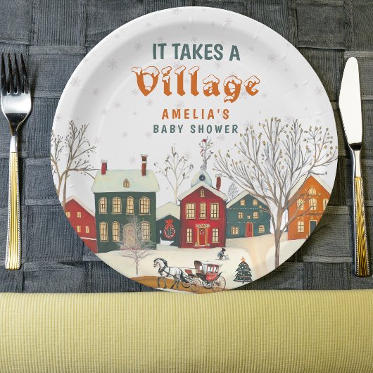 It Takes a Village Winter Baby Shower Papieren Bordje