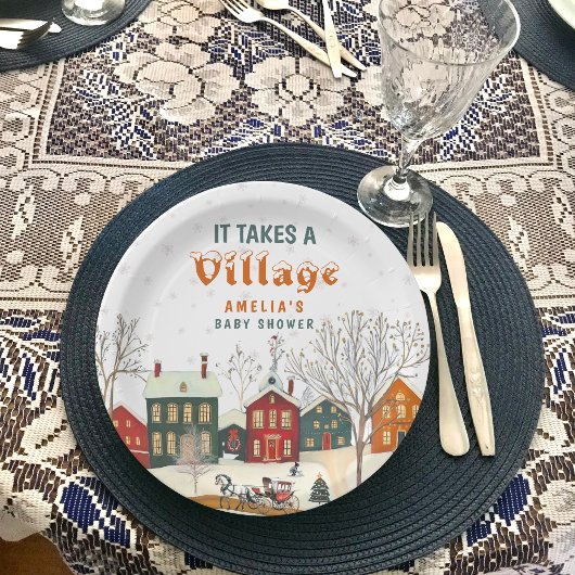 It Takes a Village Winter Baby Shower Papieren Bordje