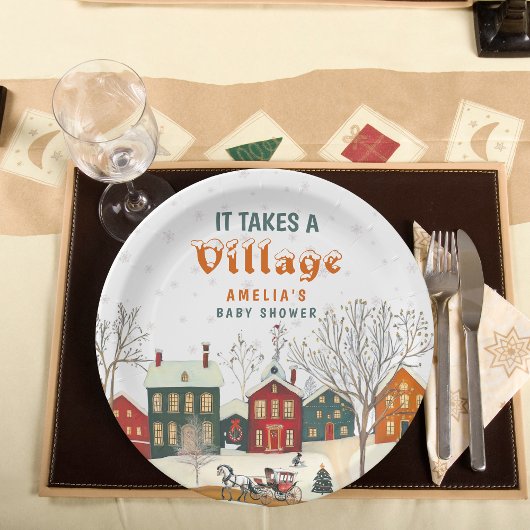 It Takes a Village Winter Baby Shower Papieren Bordje