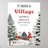 It Takes a Village Winter Baby Shower Welcome Sign Poster (Voorkant)