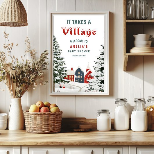 It Takes a Village Winter Baby Shower Welcome Sign Poster