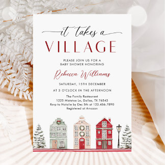 It Takes a Village Winter Christmas Baby Shower Kaart