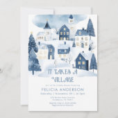 It takes a village Winter Navy Baby Boy Shower Kaart (Voorkant)